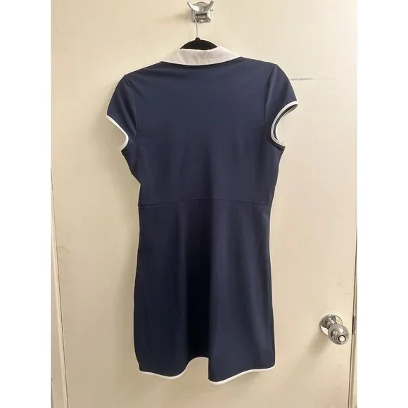Abercrombie & Fitch Navy Blue Zip Neck Collared Tennis Dress Medium Athleisure - Picture 2 of 6